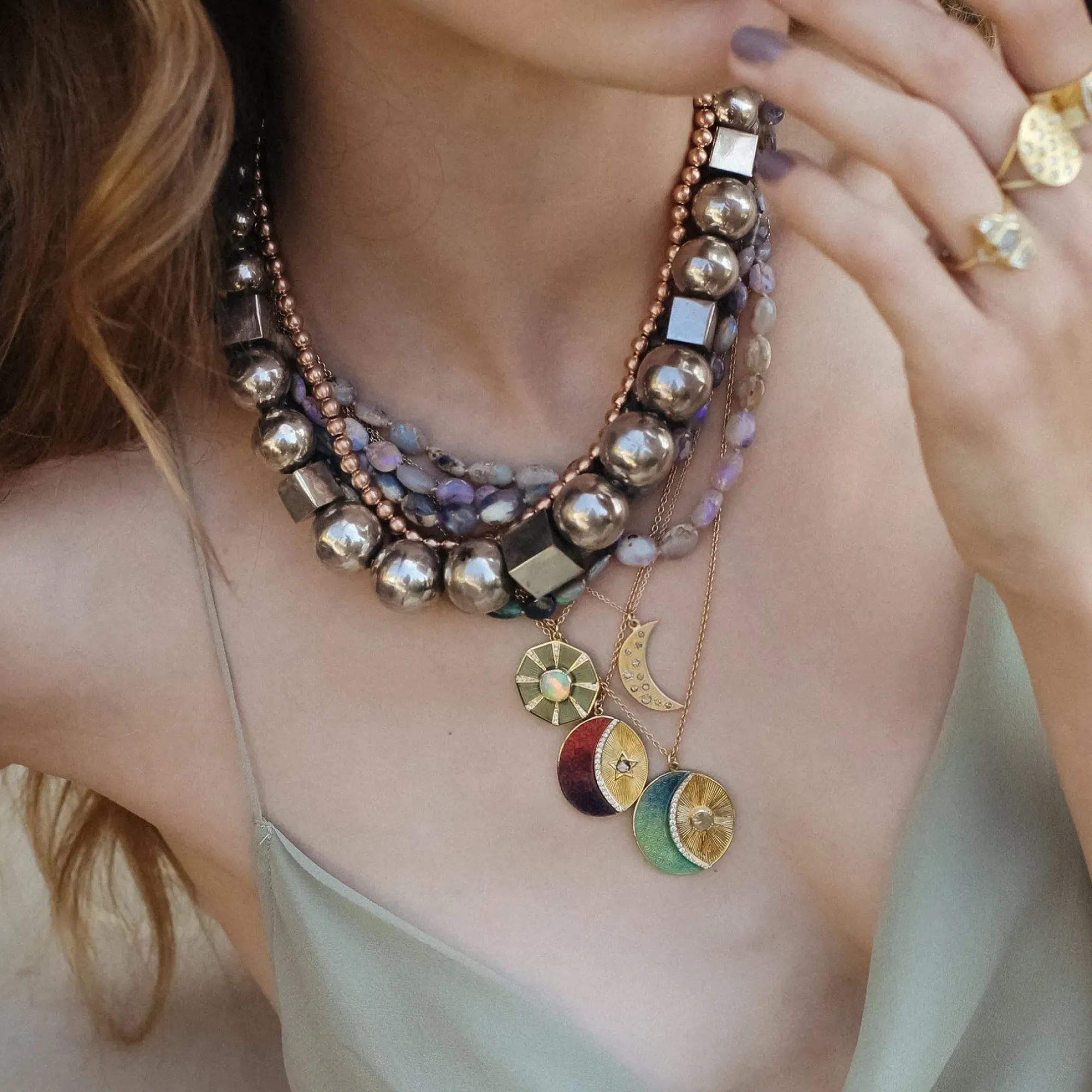 Brooke Gregson Crescent Moon Enamel Diamond Necklace Fashion