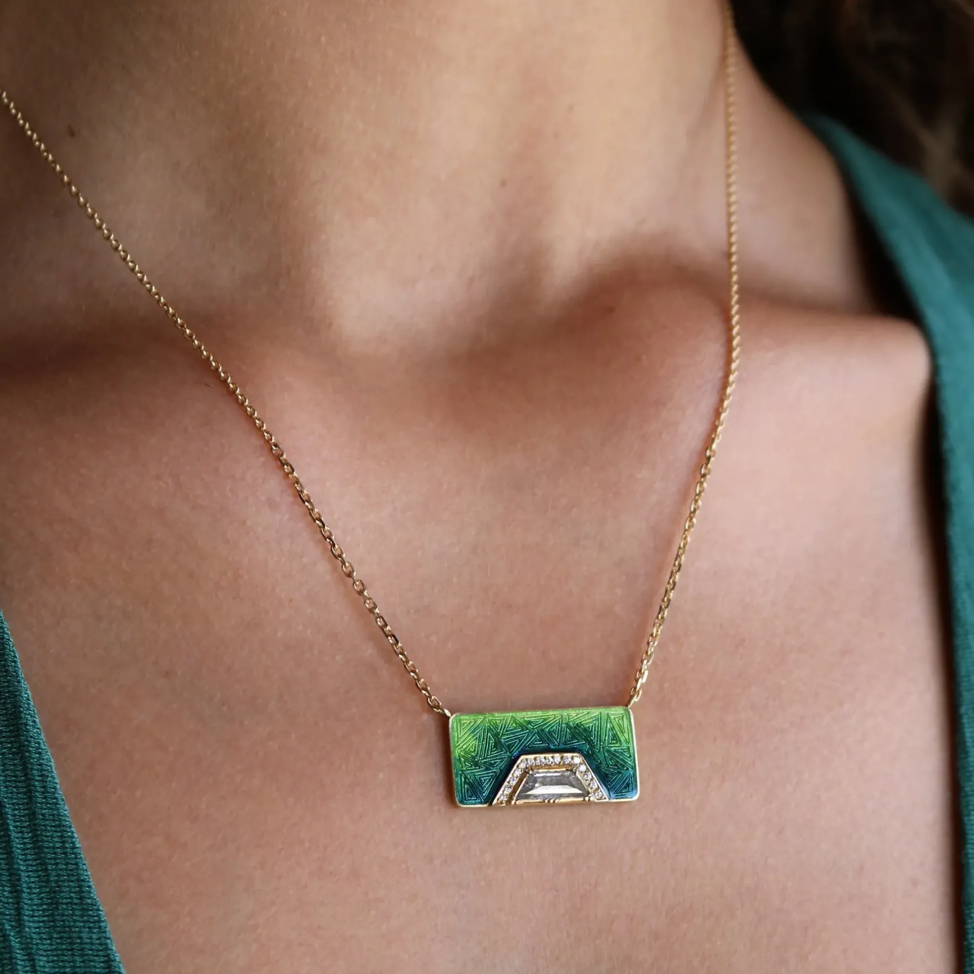 Brooke Gregson DIAMOND HEX HALO OMBRE ENAMEL NECKLACE Best