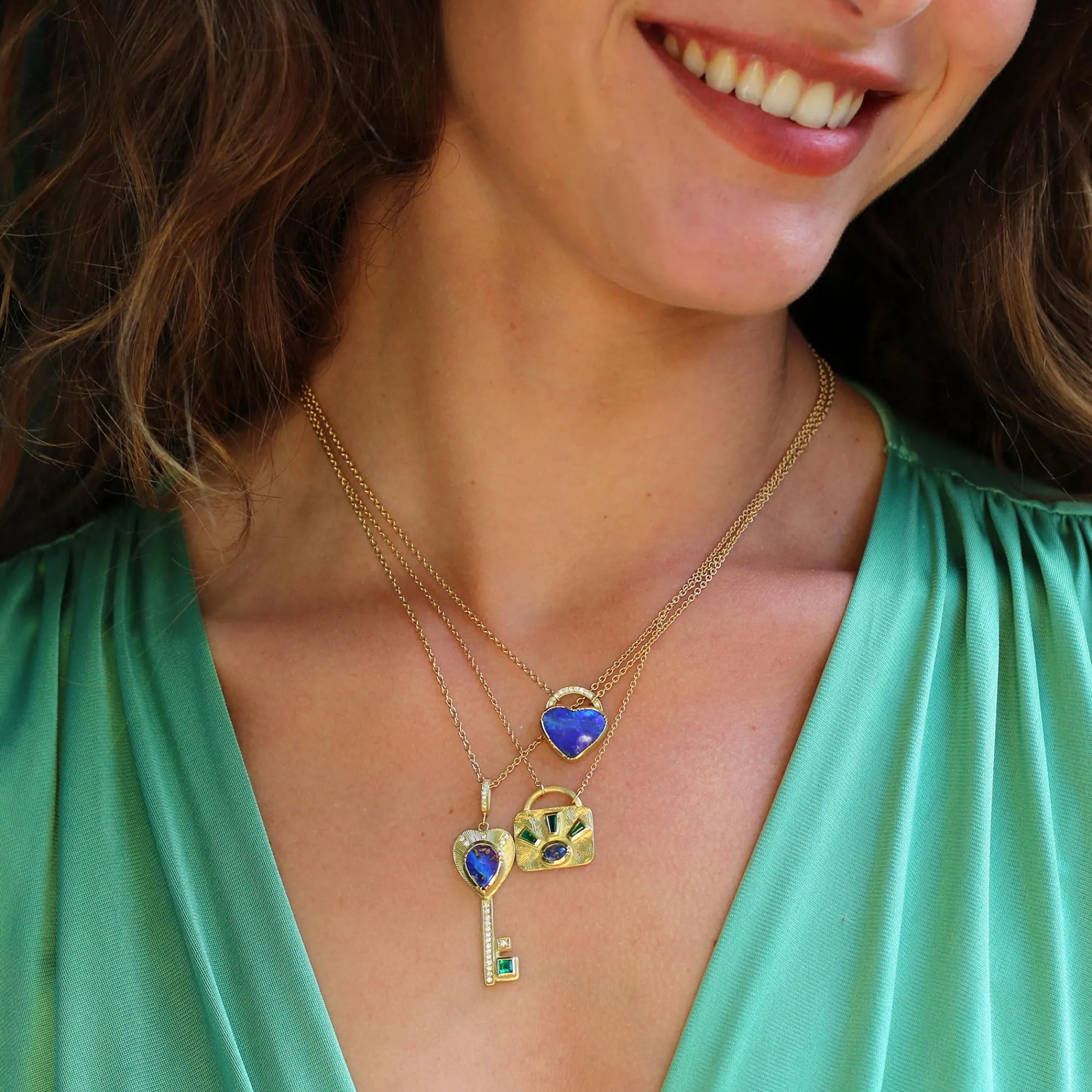Brooke Gregson EMERALD SAPPHIRE LOCK NECKLACE Sale