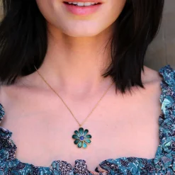 Brooke Gregson Enamel Sunflower Opal Blue Sapphire Necklace New