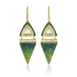 Brooke Gregson Nefertiti Diamond Green Enamel Earrings Clearance
