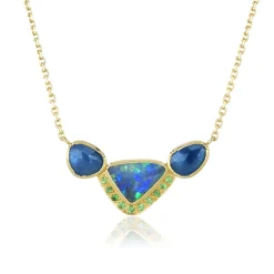 Brooke Gregson Orbit 3 Halo Boulder Opal Sapphire Tsavorite Necklace Hot