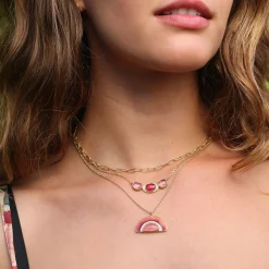 Brooke Gregson ORBIT 3 PINK SAPPHIRE RUBY HALO NECKLACE Store