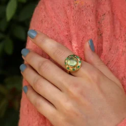 Brooke Gregson PREHNITE EMERALD SUN DIAL ENGRAVED RING Clearance