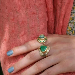 Brooke Gregson PREHNITE EMERALD SUN DIAL ENGRAVED RING Clearance