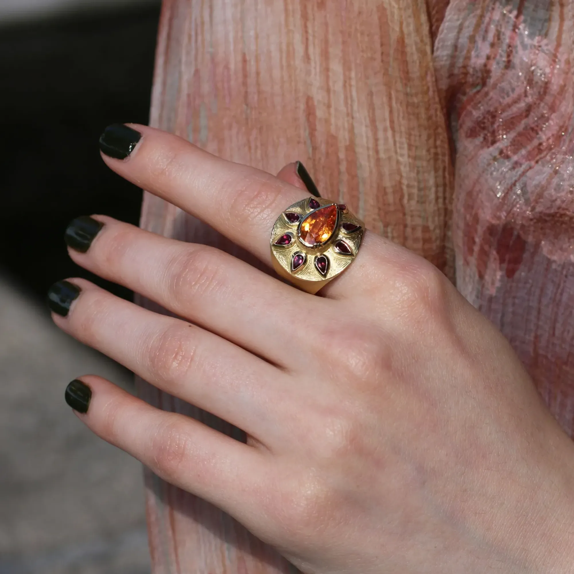 Brooke Gregson SUNSHINE MANDARIN GARNET RUBY ENGRAVED RING Sale